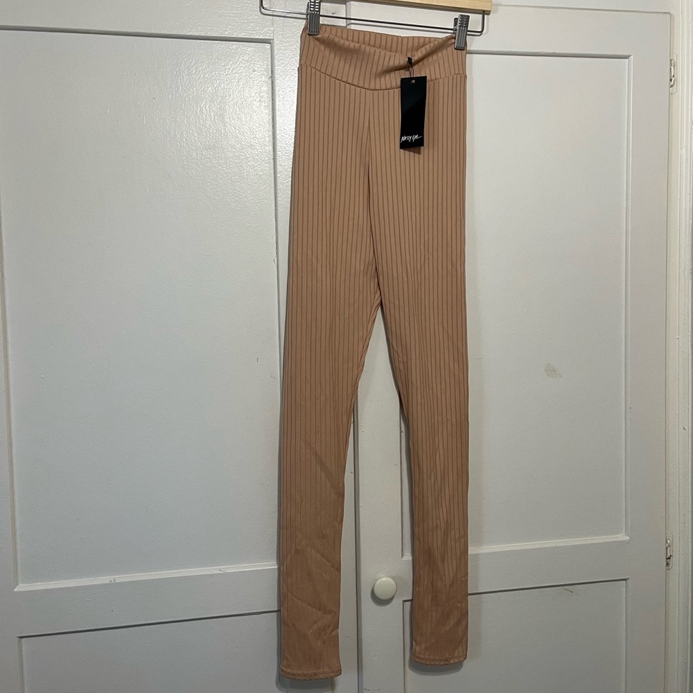 Nasty Gal Ribbed High Waisted Leggings Stone Size 2 New with Tags